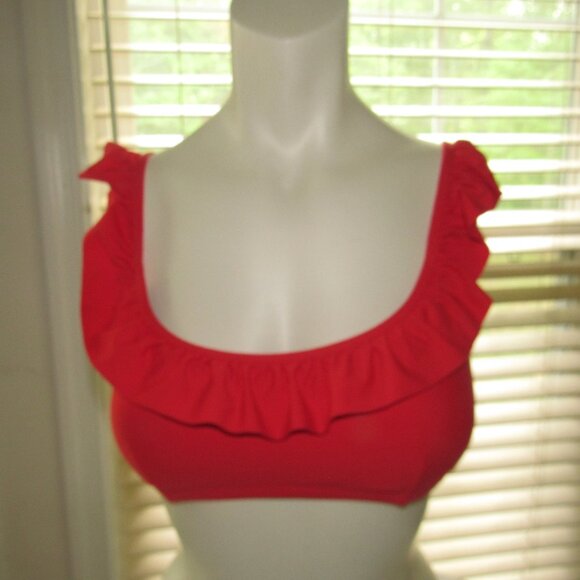 J. CREW Ruffle Red Swim Top Size Medium - Picture 1 of 5